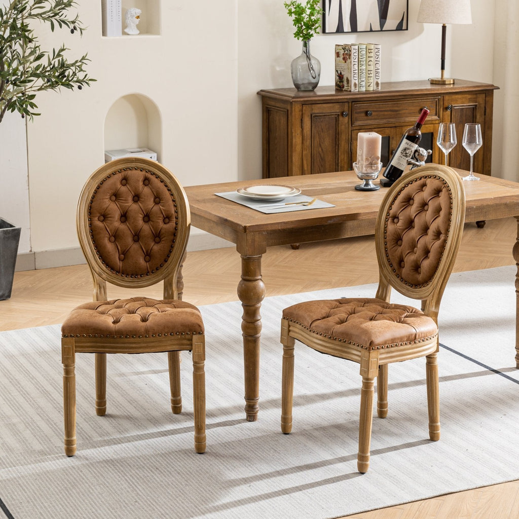 Set of 2 French Style Solid Wood Antique Dining Chairs-1