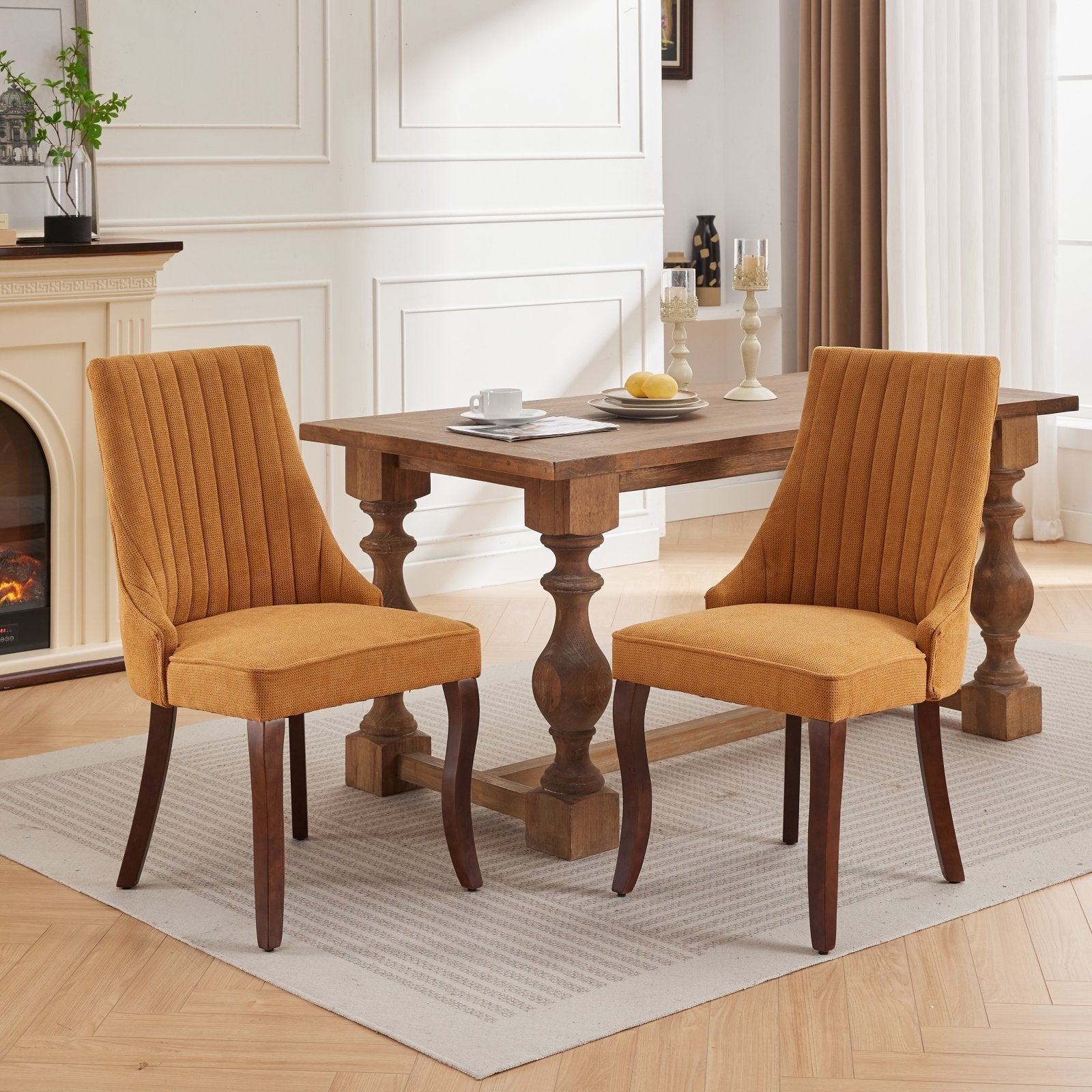 Set of 2 Rayon Cloth Flocking Linen Dining Chairs-1