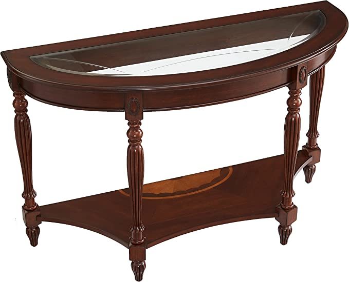 Half Moon Glass Top Oka Wood Console Table-0
