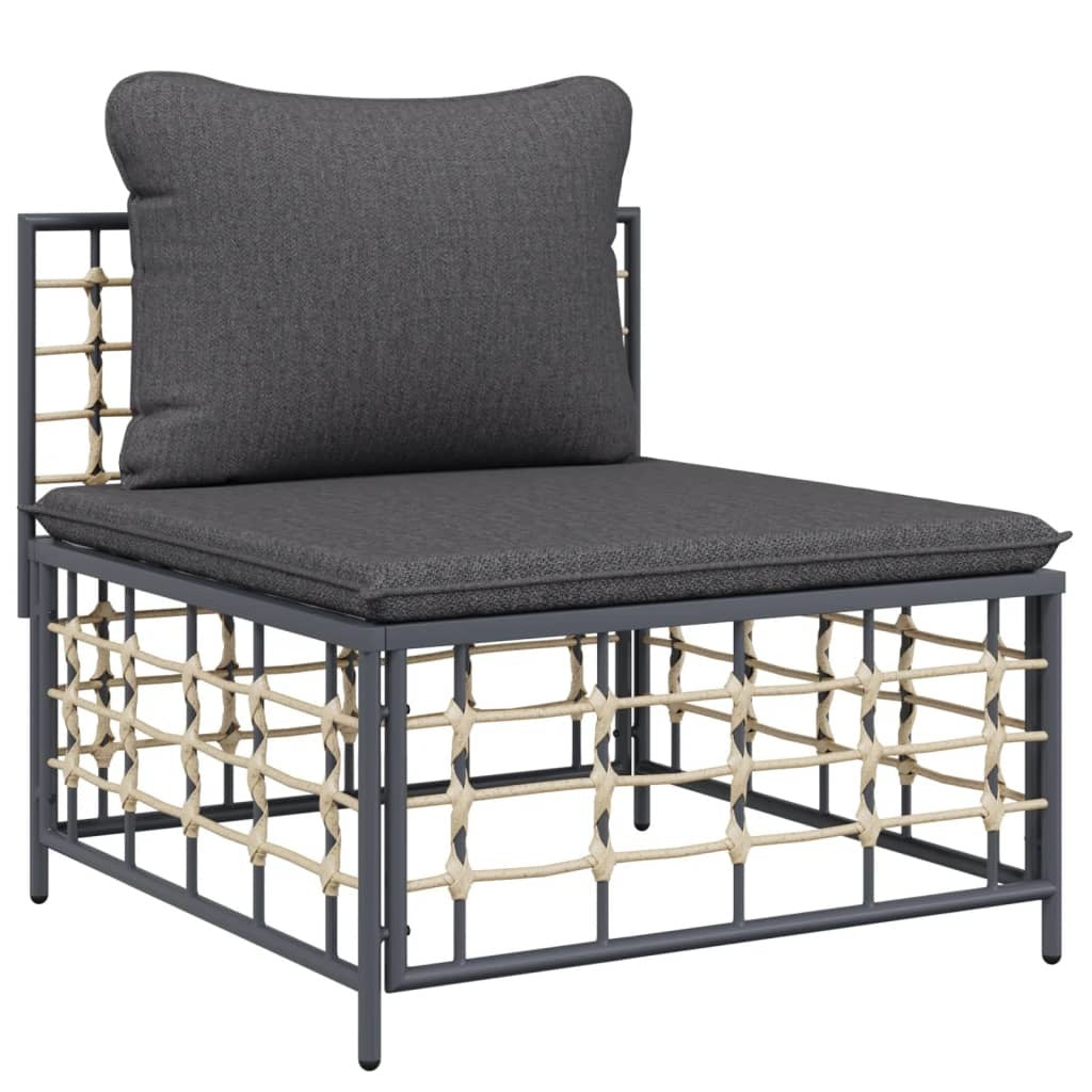 7 Piece Patio Lounge Set with Cushions Anthracite Poly Rattan-4
