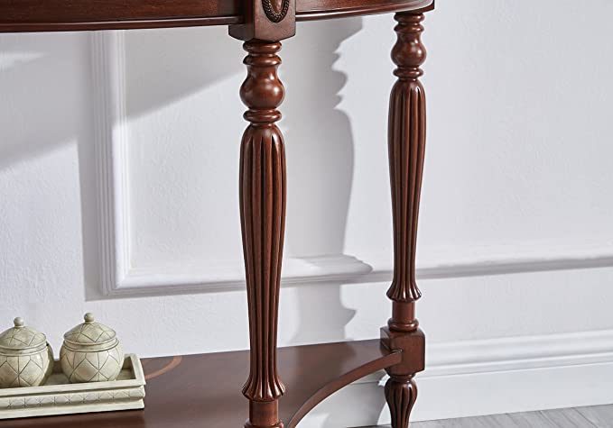 Half Moon Glass Top Oka Wood Console Table-4