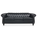 Black PU Rolled Arm Chesterfield Three Seater Sofa-0